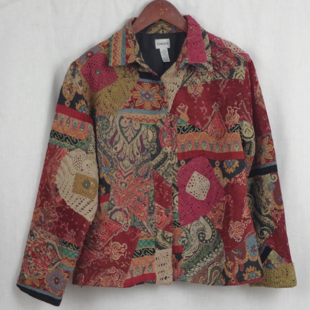 Vintage Chico's Patchwork Tapestry Jacket Size 3 - image 1